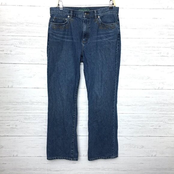 Lauren Ralph Lauren Women's Bootcut Jeans Western Embroidery Studs Cotton 12 - Picture 1 of 9